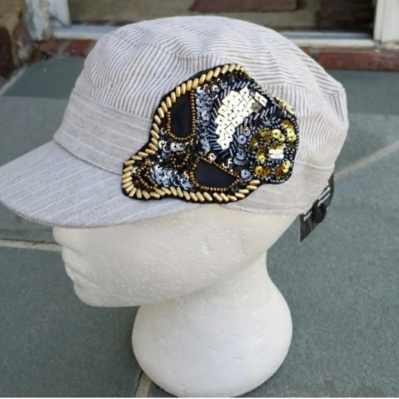 Skull sequin‎  stripe cotton baseball cap NWT - Picture 7 of 7